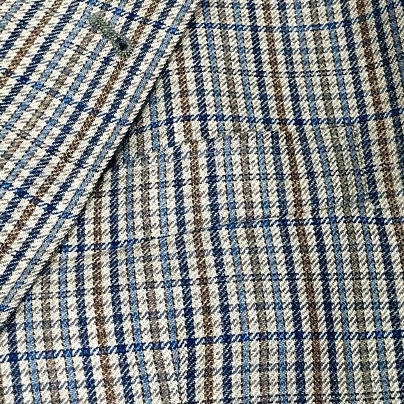 Konen Munchen Linen Sport Coat Plaid Blue Gray 40 42 Mens Preppy Academia Y2K - Picture 2 of 13